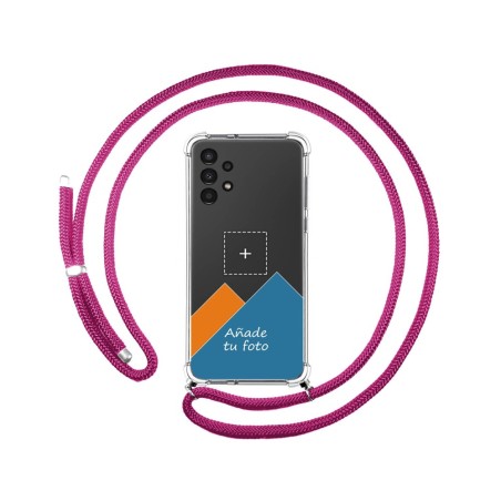 Personaliza tu Funda Colgante Transparente para Samsung Galaxy A13 4G con Cordon Rosa Fucsia Dibujo Personalizada