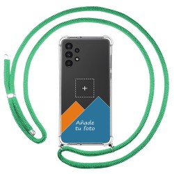 Personaliza tu Funda Colgante Transparente para Samsung Galaxy A13 4G con Cordon Verde Agua Dibujo Personalizada