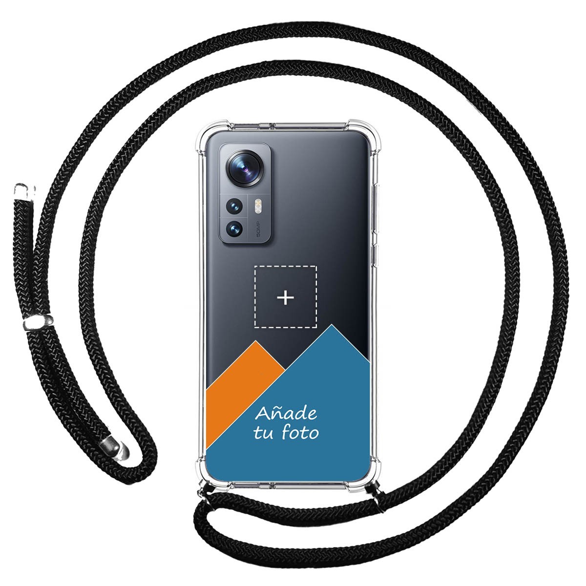 Personaliza tu Funda Colgante Transparente para Xiaomi 12 / 12X 5G con Cordon Negro Dibujo Personalizada