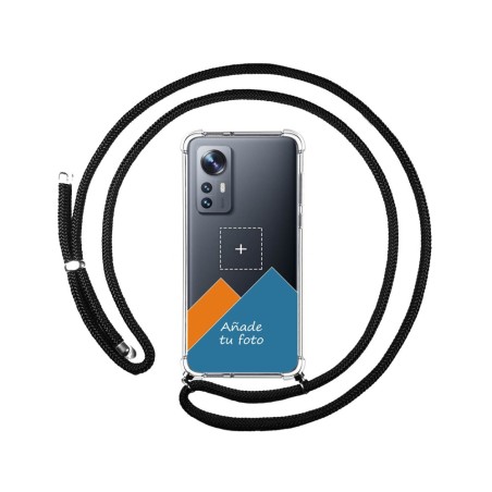 Personaliza tu Funda Colgante Transparente para Xiaomi 12 / 12X 5G con Cordon Negro Dibujo Personalizada