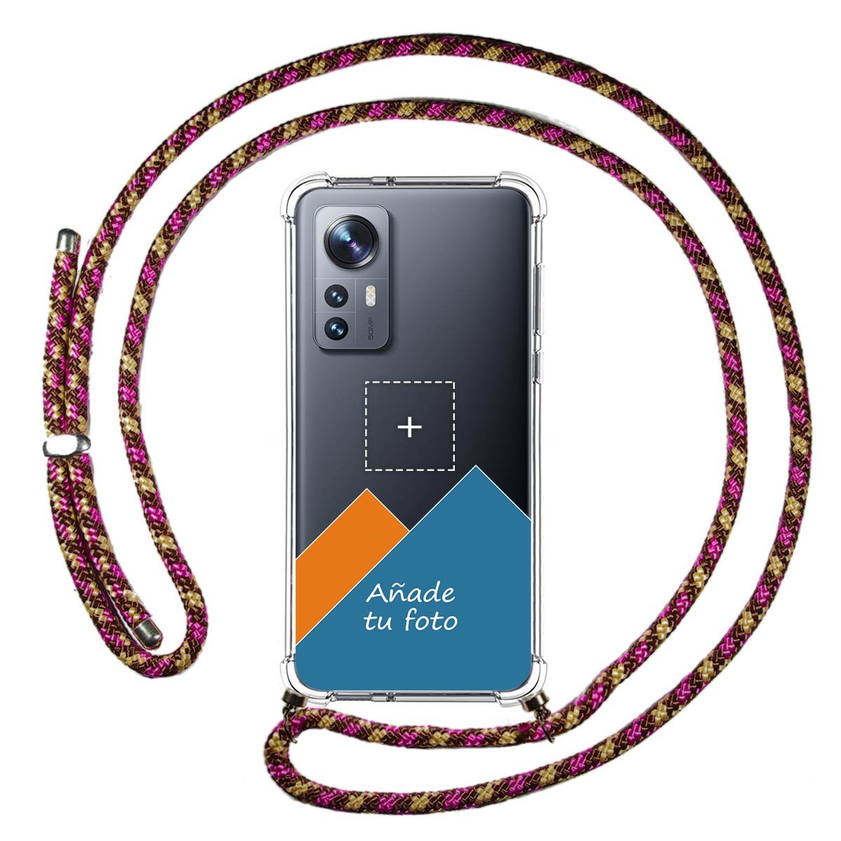 Personaliza tu Funda Colgante Transparente para Xiaomi 12 / 12X 5G con Cordon Rosa / Dorado Dibujo Personalizada