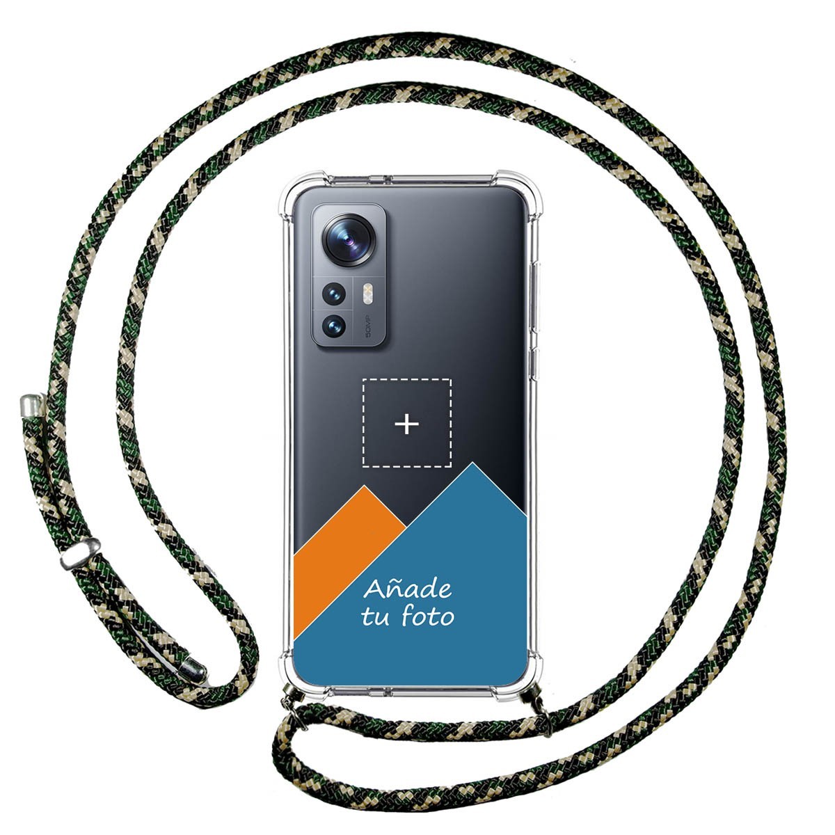 Personaliza tu Funda Colgante Transparente para Xiaomi 12 / 12X 5G con Cordon Verde / Dorado Dibujo Personalizada