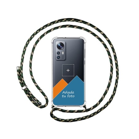 Personaliza tu Funda Colgante Transparente para Xiaomi 12 / 12X 5G con Cordon Verde / Dorado Dibujo Personalizada