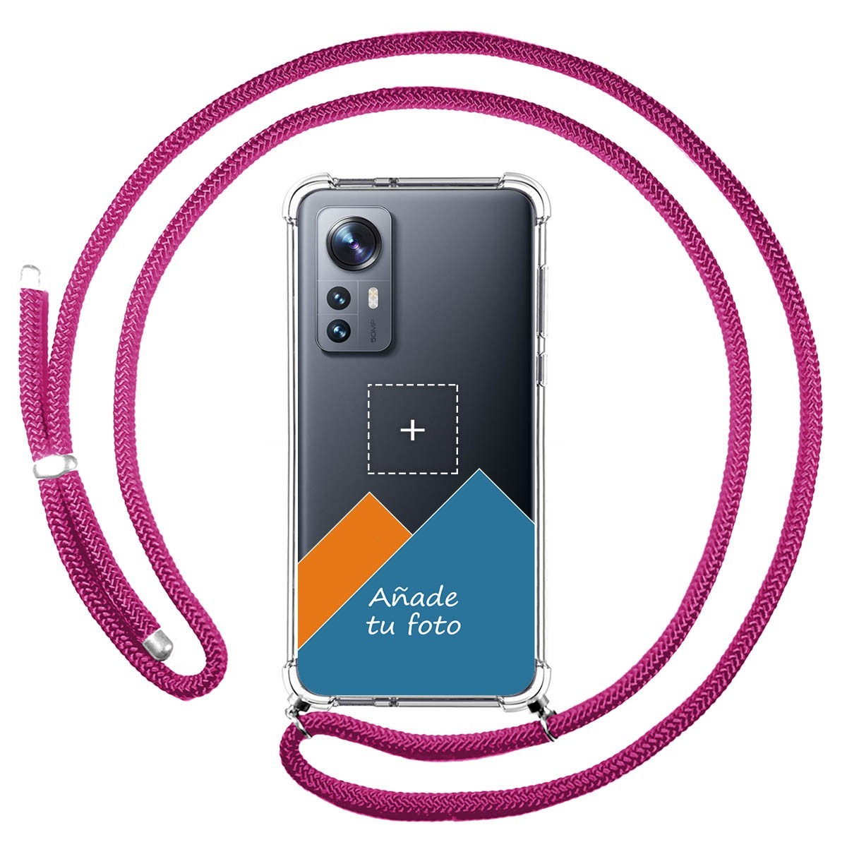 Personaliza tu Funda Colgante Transparente para Xiaomi 12 / 12X 5G con Cordon Rosa Fucsia Dibujo Personalizada