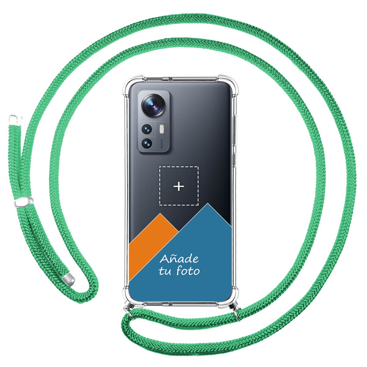 Personaliza tu Funda Colgante Transparente para Xiaomi 12 / 12X 5G con Cordon Verde Agua Dibujo Personalizada