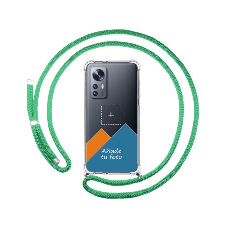Personaliza tu Funda Colgante Transparente para Xiaomi 12 / 12X 5G con Cordon Verde Agua Dibujo Personalizada