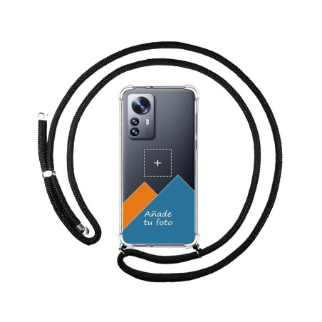 Personaliza tu Funda Colgante Transparente para Xiaomi 12 Pro 5G con Cordon Negro Dibujo Personalizada