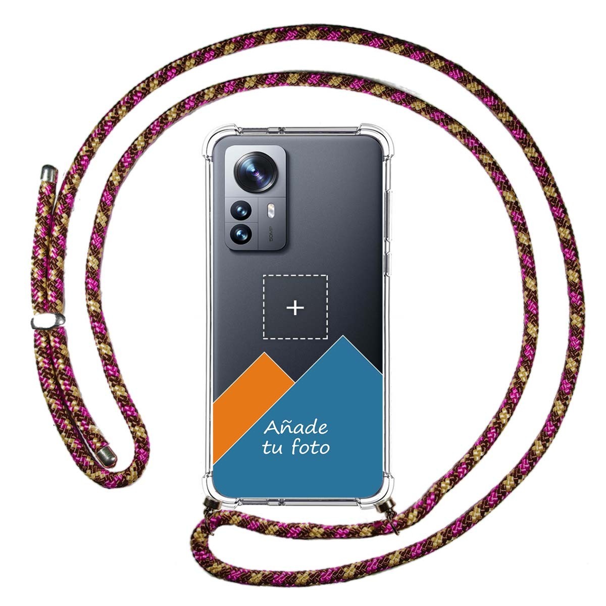 Personaliza tu Funda Colgante Transparente para Xiaomi 12 Pro 5G con Cordon Rosa / Dorado Dibujo Personalizada