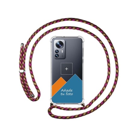 Personaliza tu Funda Colgante Transparente para Xiaomi 12 Pro 5G con Cordon Rosa / Dorado Dibujo Personalizada