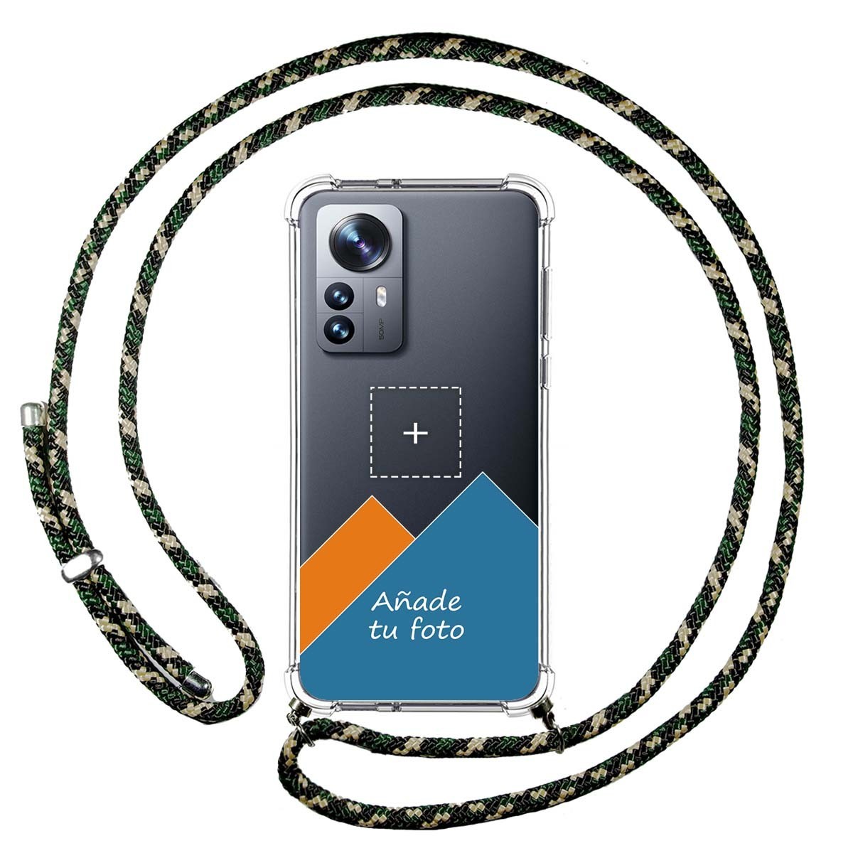 Personaliza tu Funda Colgante Transparente para Xiaomi 12 Pro 5G con Cordon Verde / Dorado Dibujo Personalizada