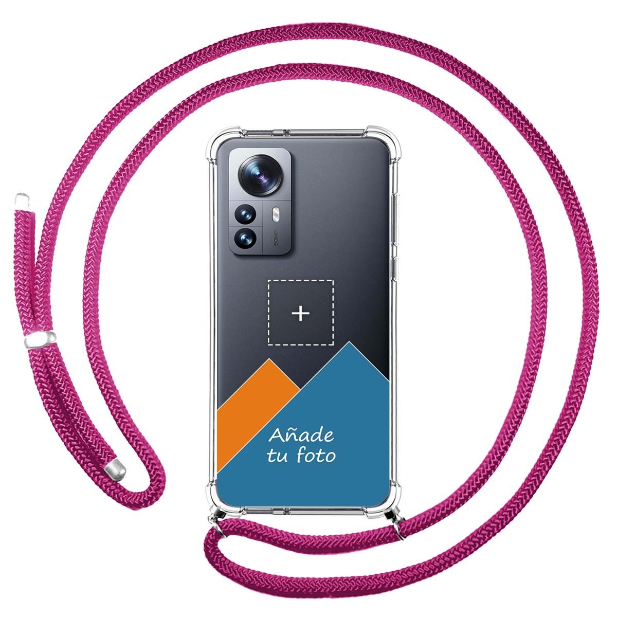 Personaliza tu Funda Colgante Transparente para Xiaomi 12 Pro 5G con Cordon Rosa Fucsia Dibujo Personalizada