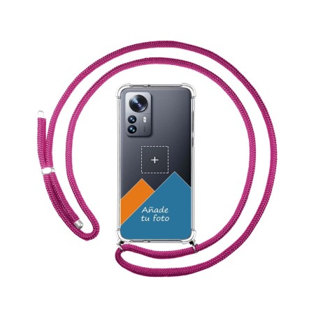 Personaliza tu Funda Colgante Transparente para Xiaomi 12 Pro 5G con Cordon Rosa Fucsia Dibujo Personalizada