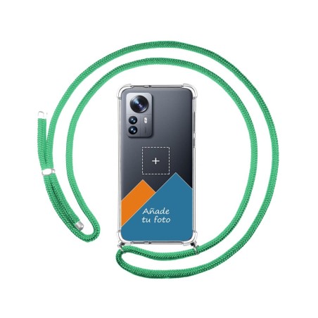 Personaliza tu Funda Colgante Transparente para Xiaomi 12 Pro 5G con Cordon Verde Agua Dibujo Personalizada