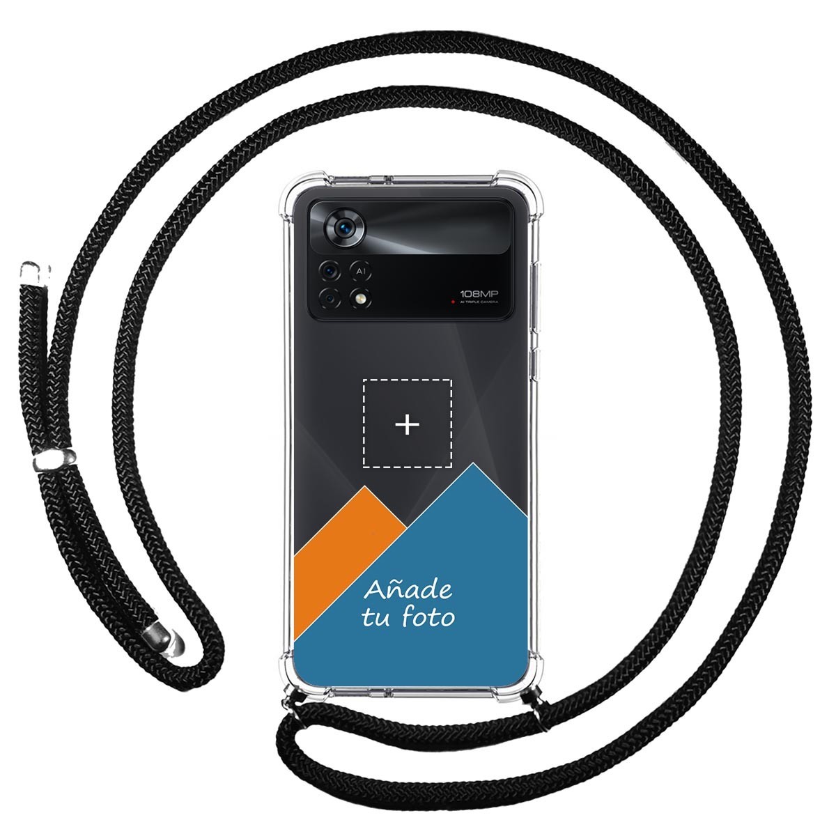 Personaliza tu Funda Colgante Transparente para Xiaomi POCO X4 Pro 5G con Cordon Negro Dibujo Personalizada