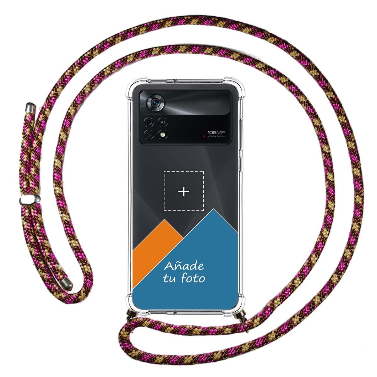 Personaliza tu Funda Colgante Transparente para Xiaomi POCO X4 Pro 5G con Cordon Rosa / Dorado Dibujo Personalizada