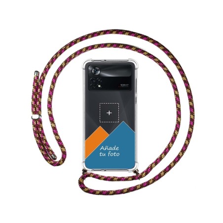 Personaliza tu Funda Colgante Transparente para Xiaomi POCO X4 Pro 5G con Cordon Rosa / Dorado Dibujo Personalizada