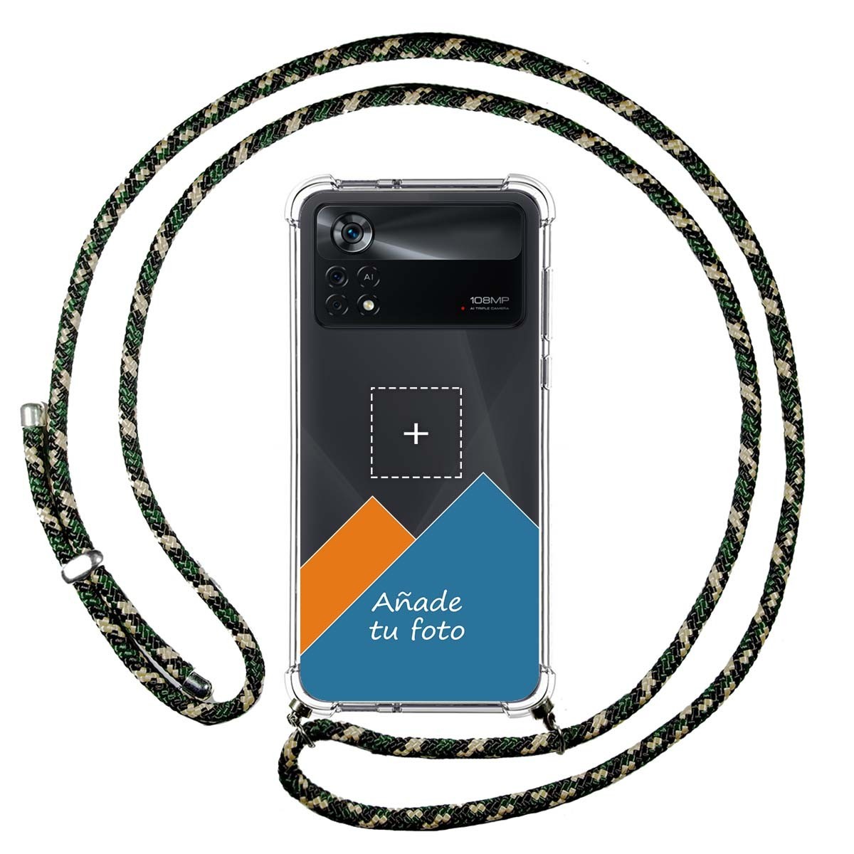 Personaliza tu Funda Colgante Transparente para Xiaomi POCO X4 Pro 5G con Cordon Verde / Dorado Dibujo Personalizada