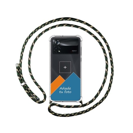 Personaliza tu Funda Colgante Transparente para Xiaomi POCO X4 Pro 5G con Cordon Verde / Dorado Dibujo Personalizada
