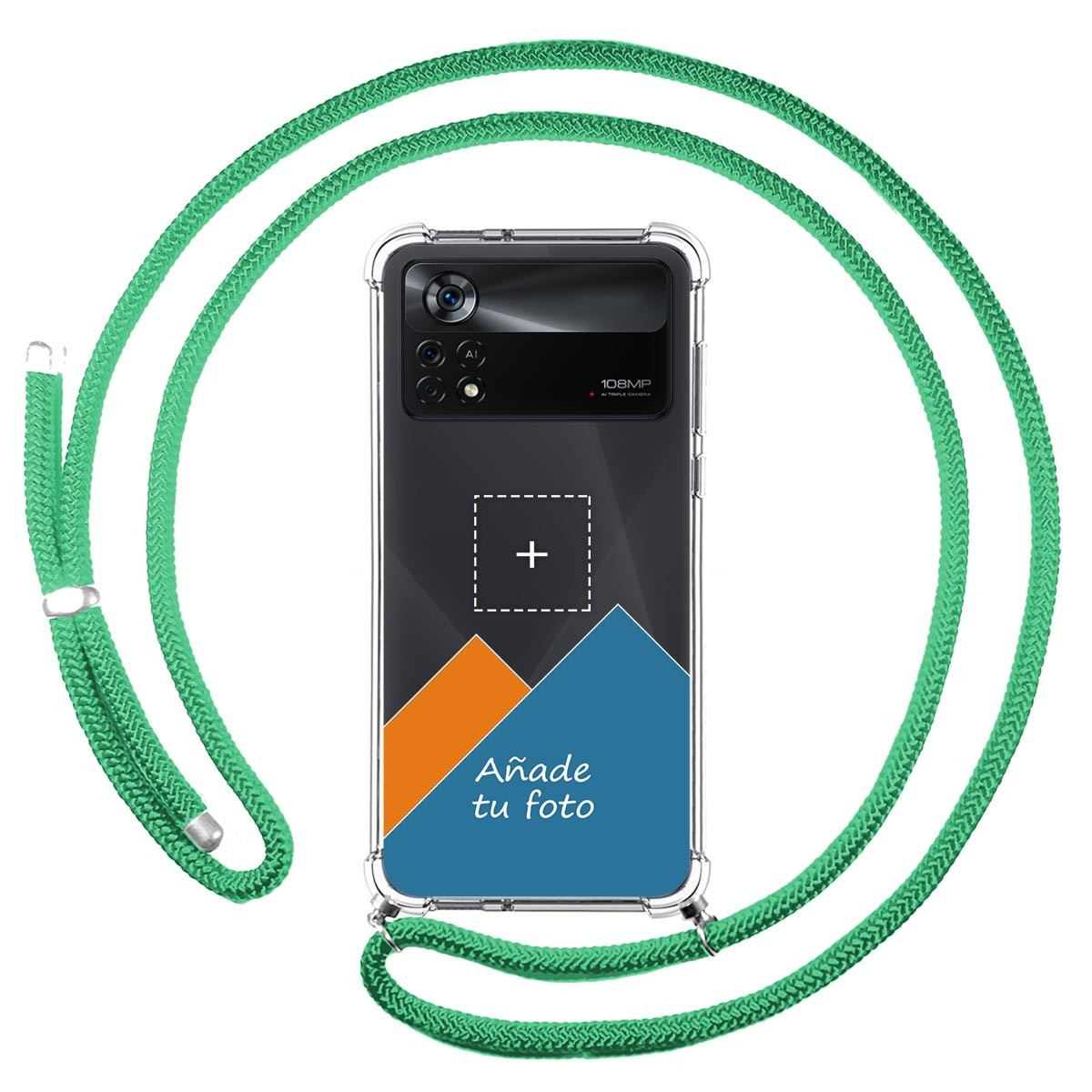 Personaliza tu Funda Colgante Transparente para Xiaomi POCO X4 Pro 5G con Cordon Verde Agua Dibujo Personalizada