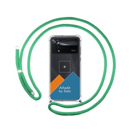 Personaliza tu Funda Colgante Transparente para Xiaomi POCO X4 Pro 5G con Cordon Verde Agua Dibujo Personalizada