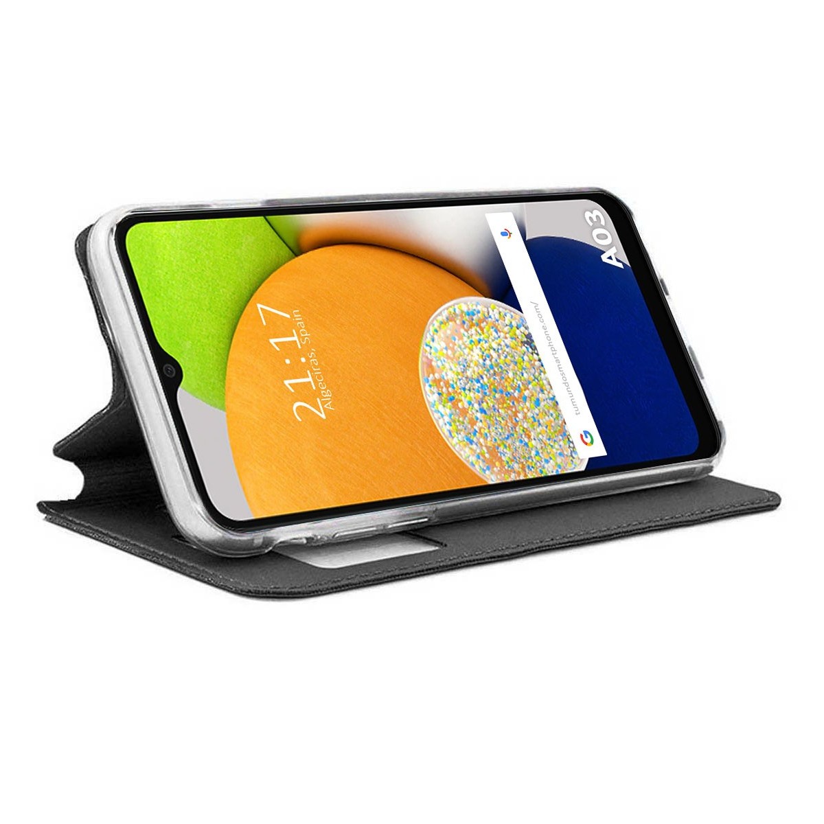 Funda Libro Soporte con Ventana para Samsung Galaxy A03 color Negra