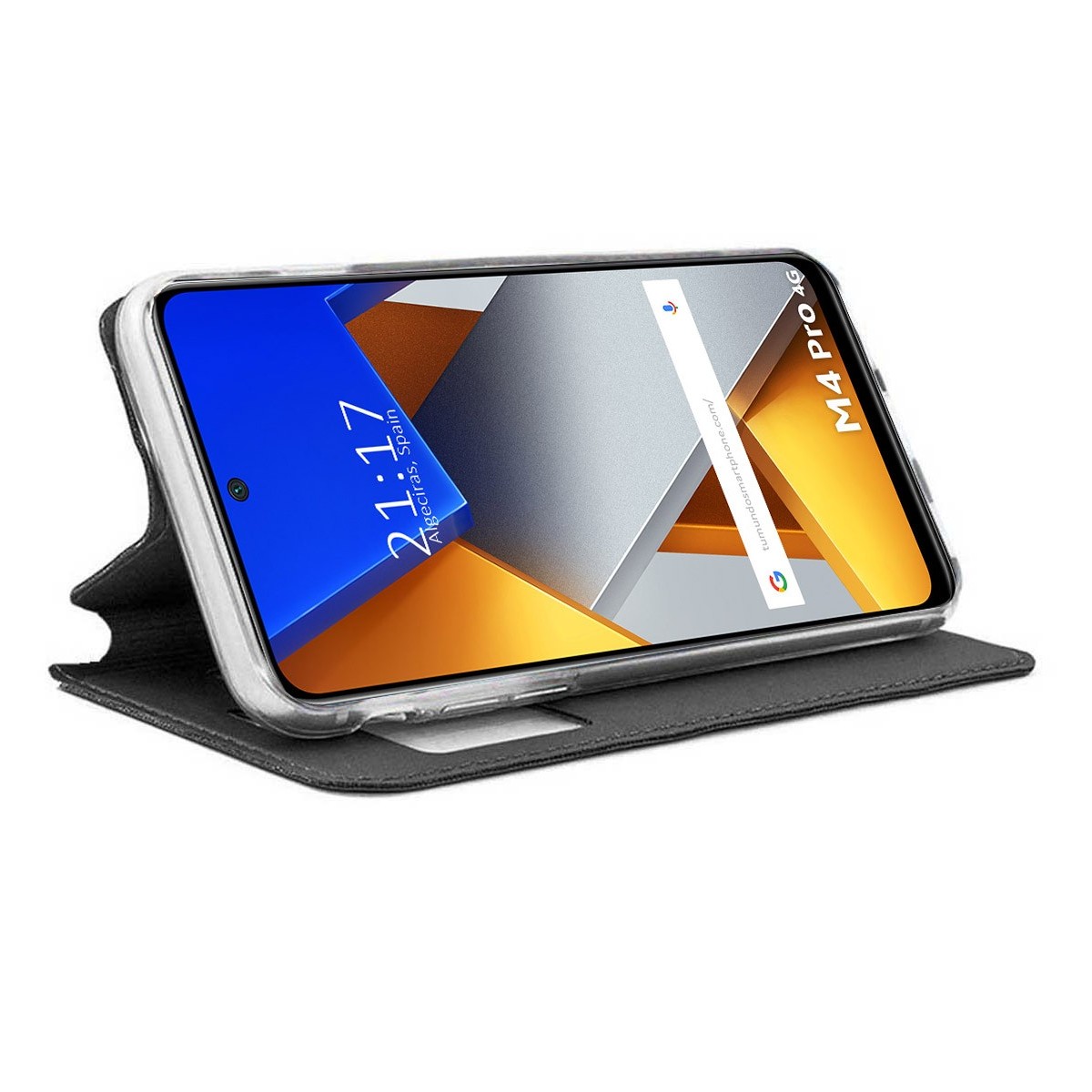 Funda Libro Soporte con Ventana para Xiaomi POCO M4 Pro 4G color Negra