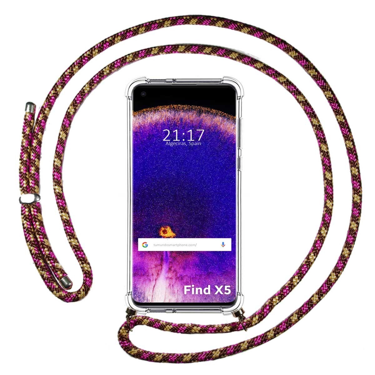 Funda Colgante Transparente para Oppo Find X5 5G con Cordon Rosa / Dorado