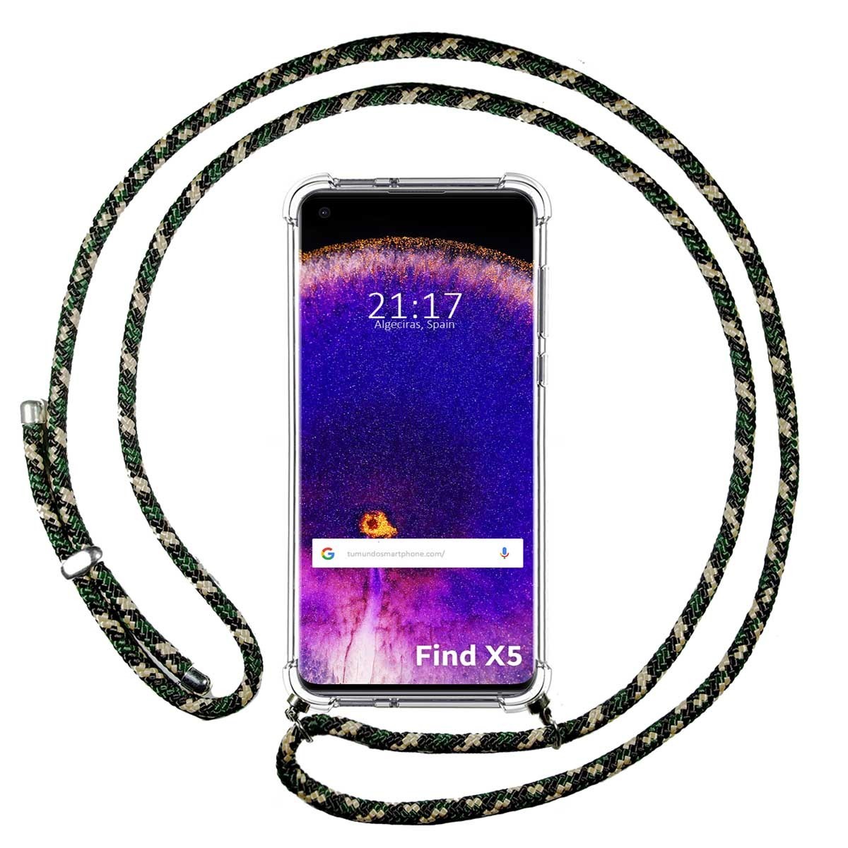 Funda Colgante Transparente para Oppo Find X5 5G con Cordon Verde / Dorado