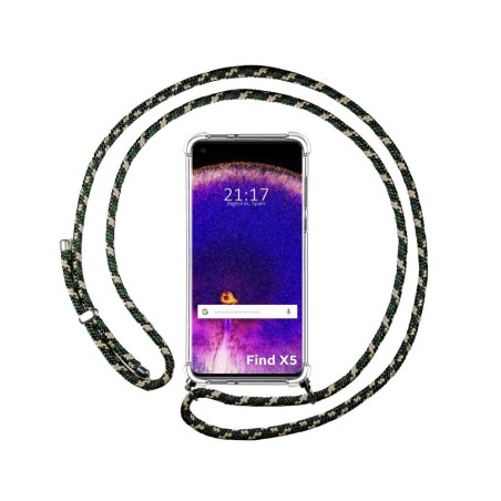 Funda Colgante Transparente para Oppo Find X5 5G con Cordon Verde / Dorado