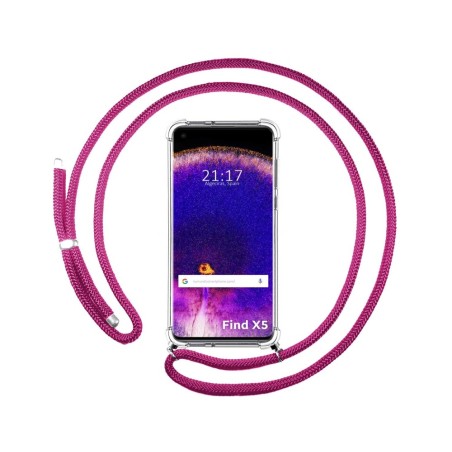 Funda Colgante Transparente para Oppo Find X5 5G con Cordon Rosa Fucsia