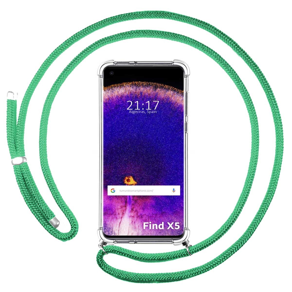 Funda Colgante Transparente para Oppo Find X5 5G con Cordon Verde Agua