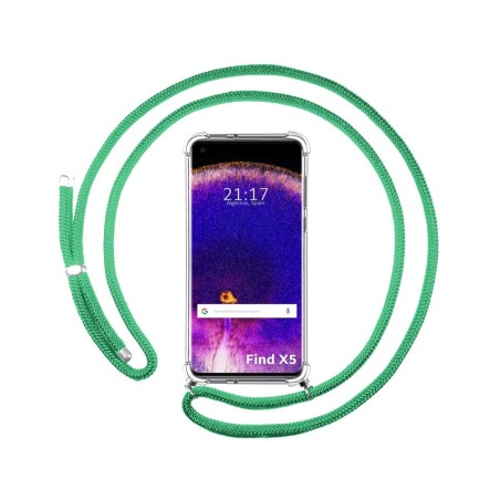 Funda Colgante Transparente para Oppo Find X5 5G con Cordon Verde Agua
