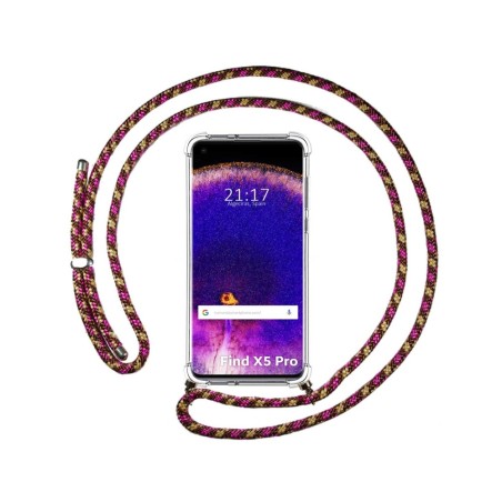 Funda Colgante Transparente para Oppo Find X5 Pro 5G con Cordon Rosa / Dorado