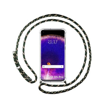 Funda Colgante Transparente para Oppo Find X5 Pro 5G con Cordon Verde / Dorado
