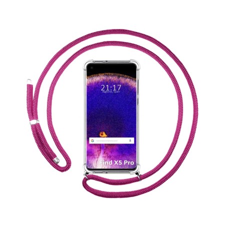 Funda Colgante Transparente para Oppo Find X5 Pro 5G con Cordon Rosa Fucsia