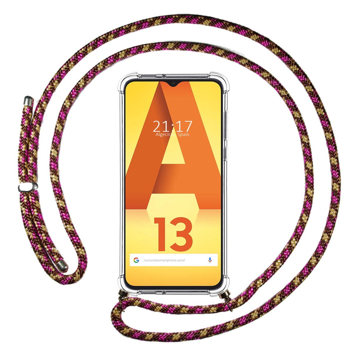 Funda Colgante Transparente para Samsung Galaxy A13 4G con Cordon Verde / Dorado