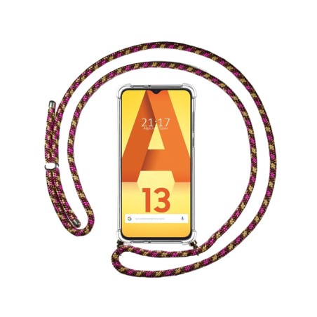 Funda Colgante Transparente para Samsung Galaxy A13 4G con Cordon Verde / Dorado