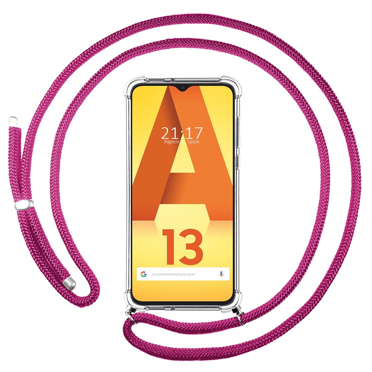 Funda Colgante Transparente para Samsung Galaxy A13 4G con Cordon Rosa Fucsia
