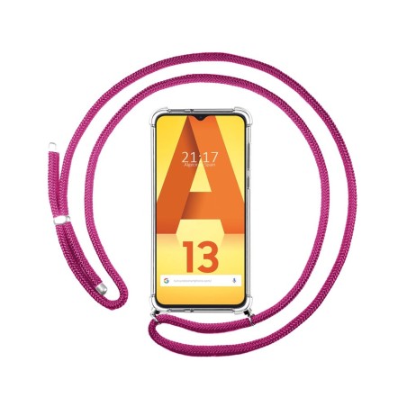 Funda Colgante Transparente para Samsung Galaxy A13 4G con Cordon Rosa Fucsia