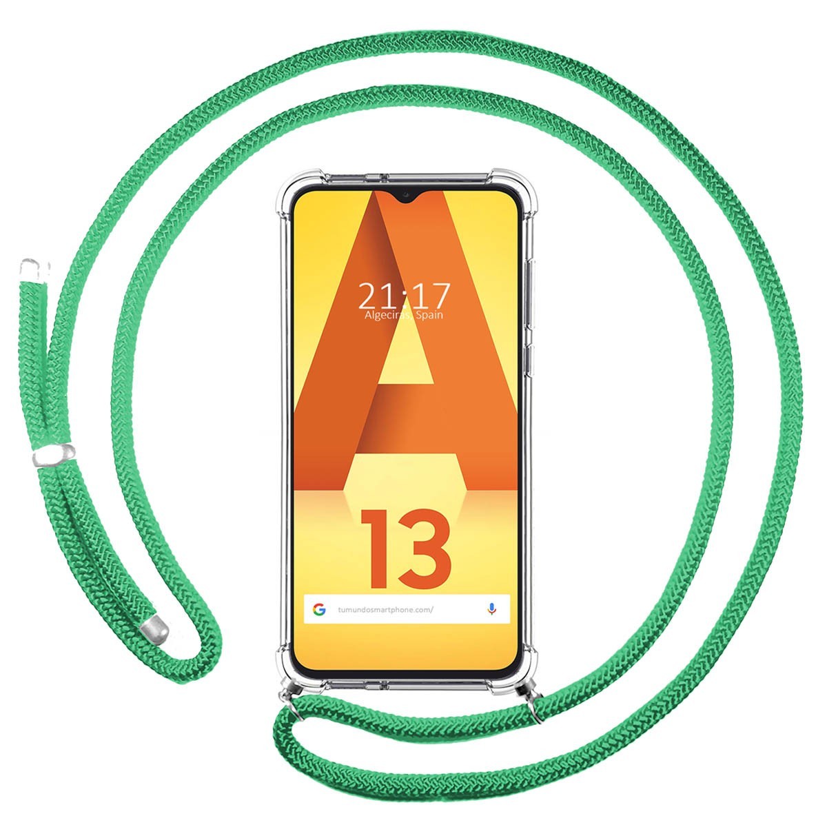 Funda Colgante Transparente para Samsung Galaxy A13 4G con Cordon Verde Agua