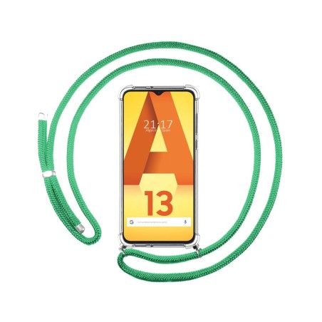 Funda Colgante Transparente para Samsung Galaxy A13 4G con Cordon Verde Agua