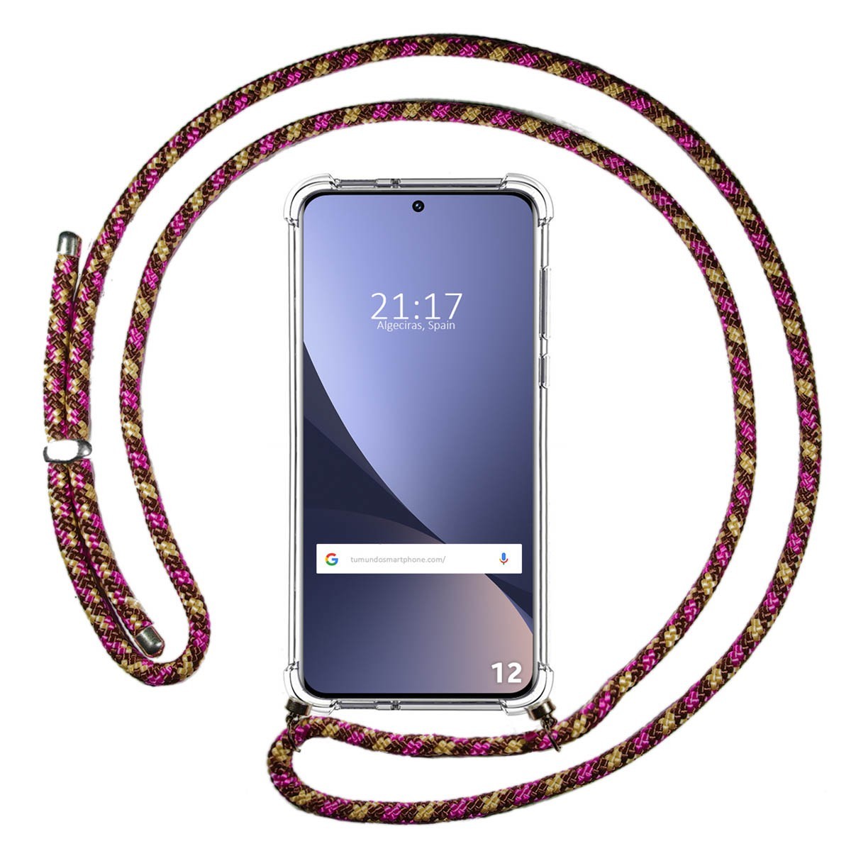 Funda Colgante Transparente para Xiaomi 12 / 12X 5G con Cordon Rosa / Dorado