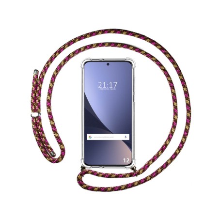 Funda Colgante Transparente para Xiaomi 12 / 12X 5G con Cordon Rosa / Dorado
