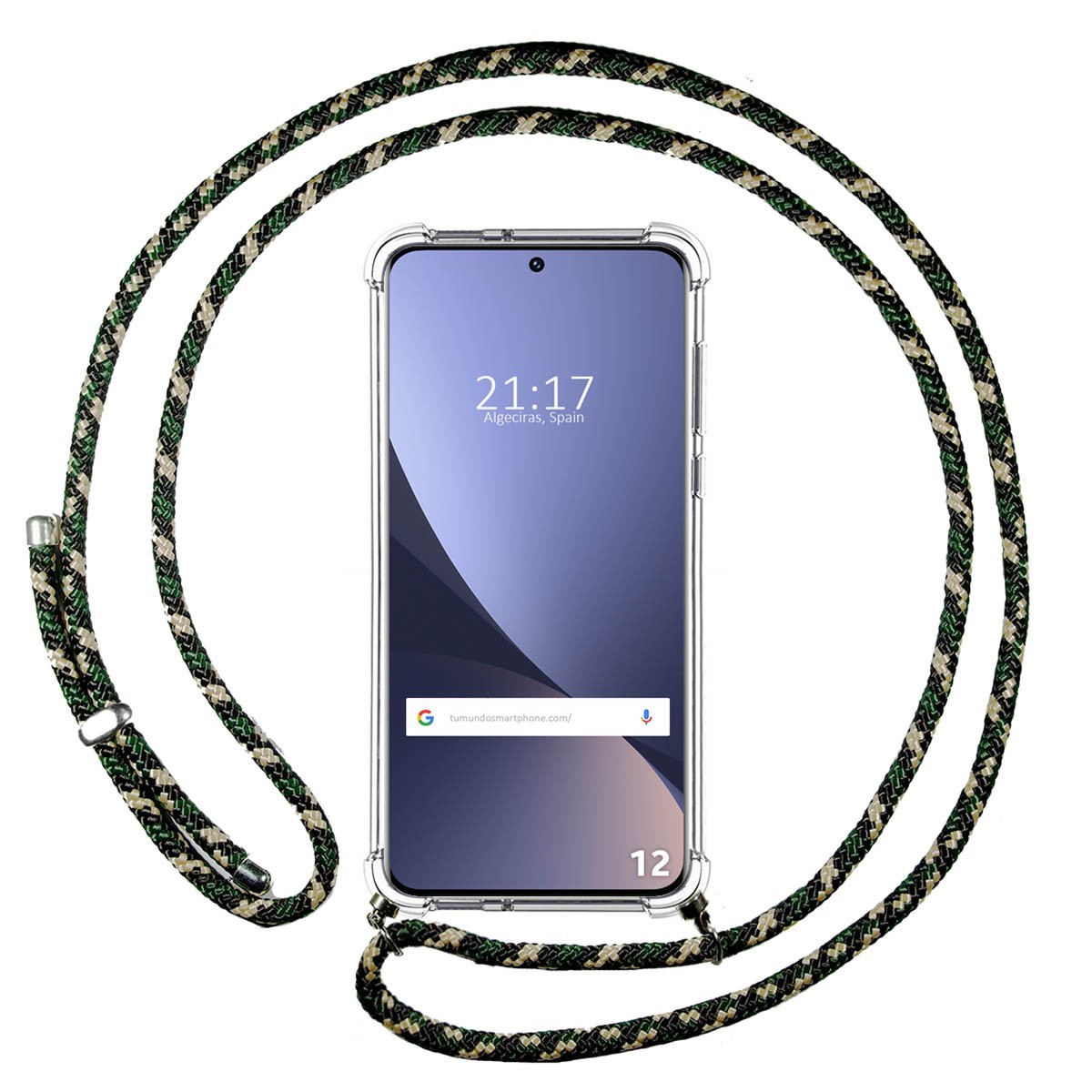 Funda Colgante Transparente para Xiaomi 12 / 12X 5G con Cordon Verde / Dorado