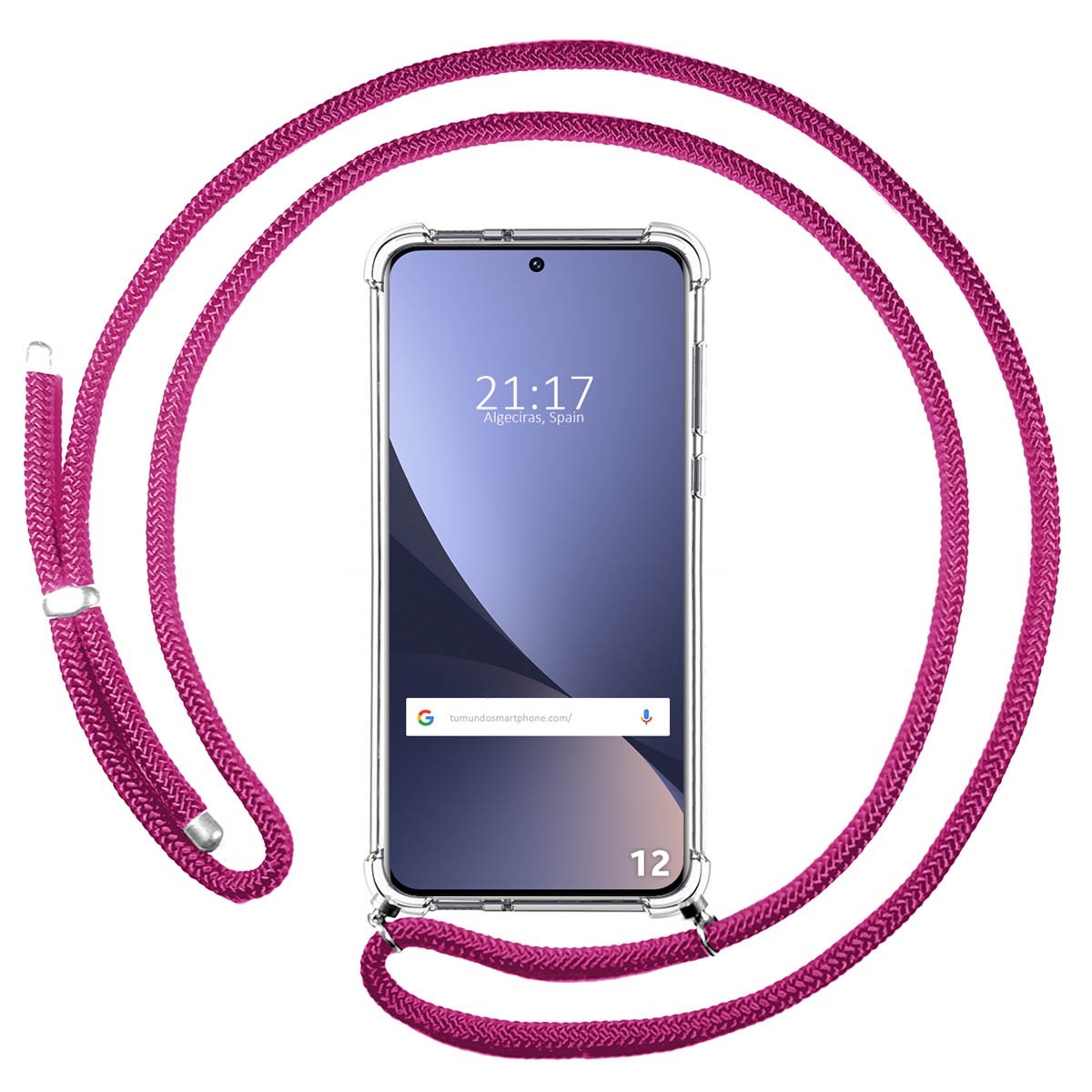 Funda Colgante Transparente para Xiaomi 12 / 12X 5G con Cordon Rosa Fucsia