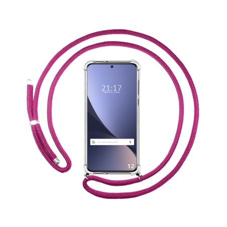 Funda Colgante Transparente para Xiaomi 12 / 12X 5G con Cordon Rosa Fucsia