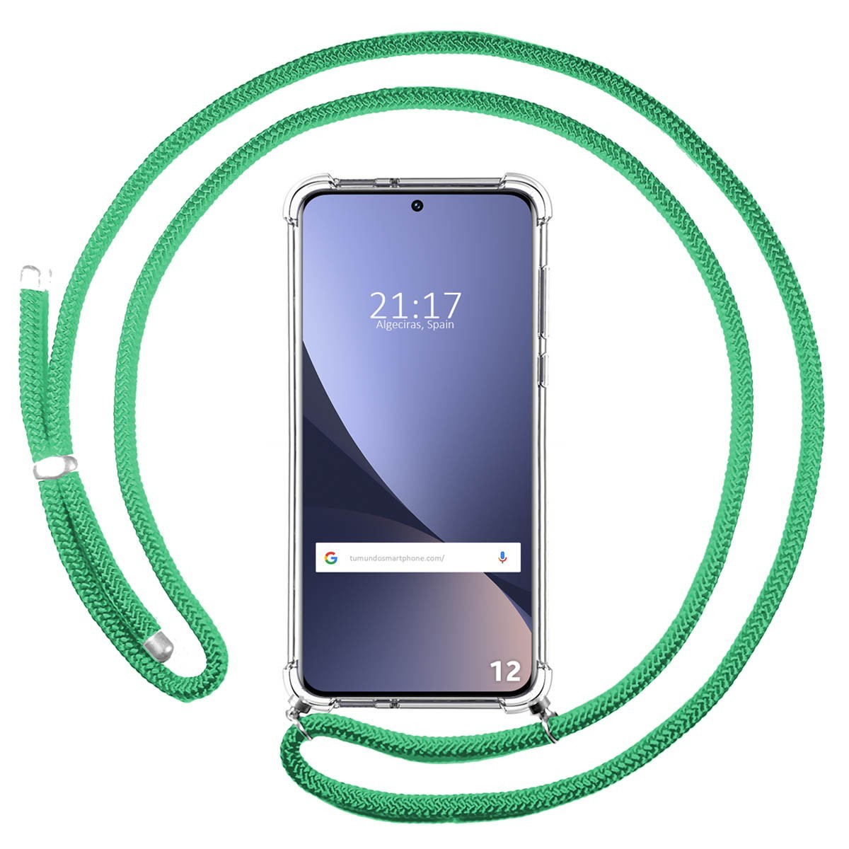 Funda Colgante Transparente para Xiaomi 12 / 12X 5G con Cordon Verde Agua