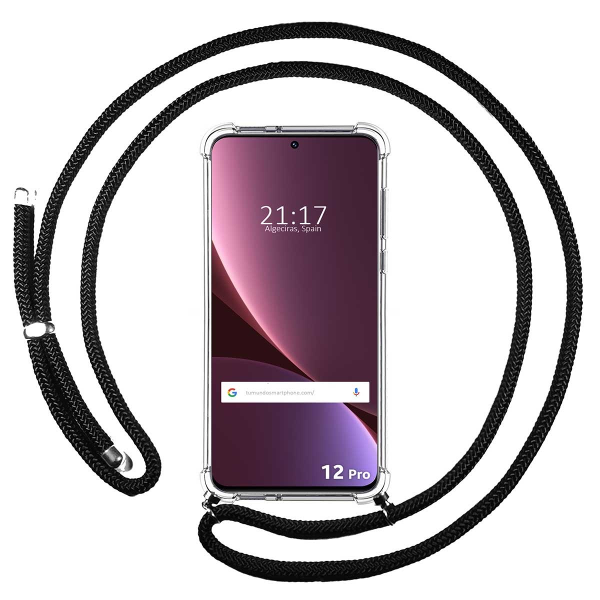 Funda Colgante Transparente para Xiaomi 12 Pro 5G con Cordon Negro