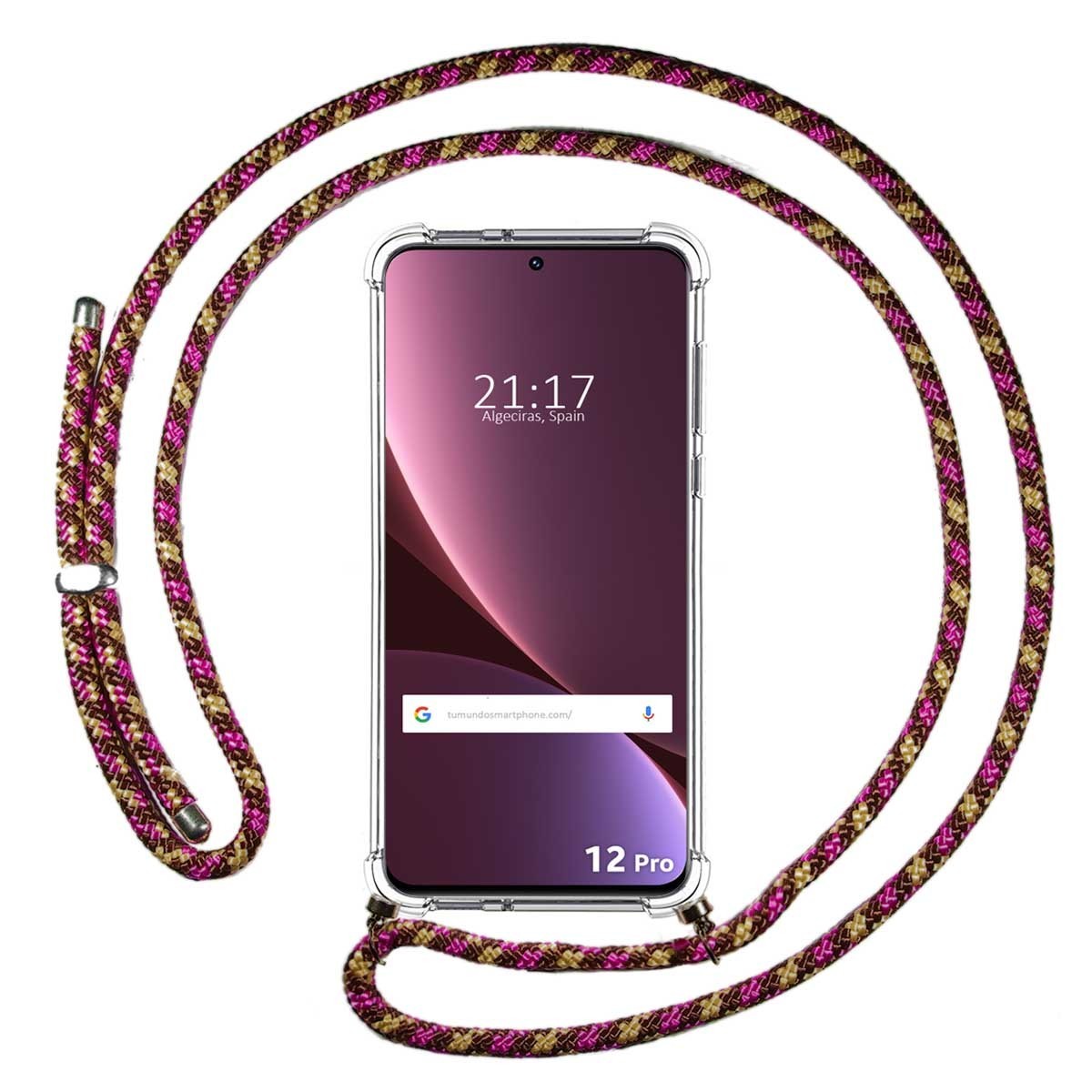Funda Colgante Transparente para Xiaomi 12 Pro 5G con Cordon Rosa / Dorado