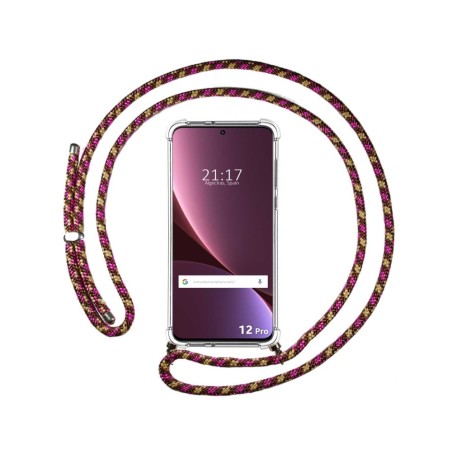 Funda Colgante Transparente para Xiaomi 12 Pro 5G con Cordon Rosa / Dorado